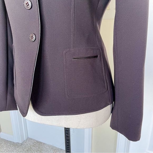 Tabari Size 2P Brown Leather Trim Three Button Suit Jacket with Front Pockets - Picture 6 of 13